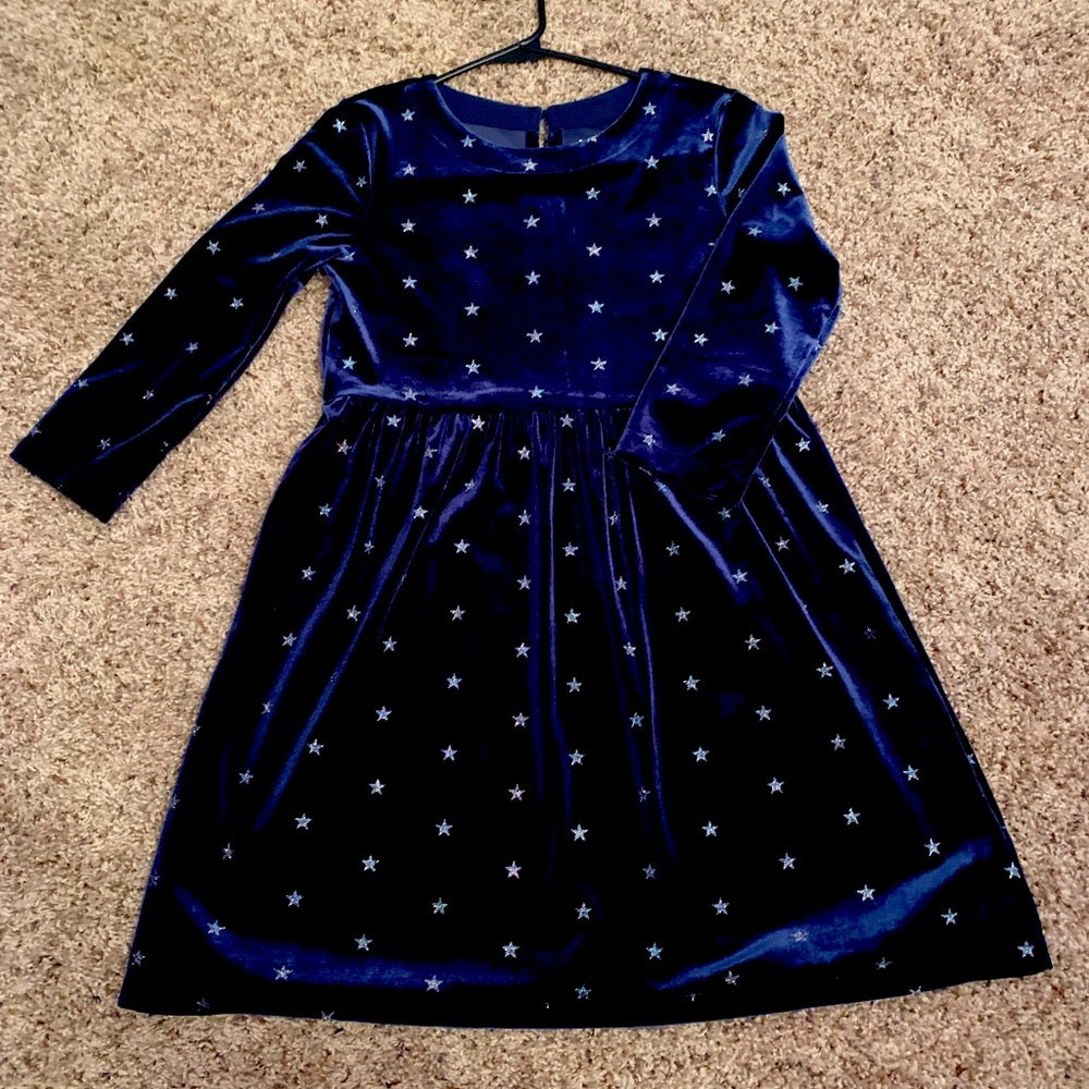 Gap Navy Velvet Dress with Glittery Silver Stars. Size L/Big Girls, Like New